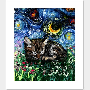 Sleepy Tabby Kitten Night Posters and Art